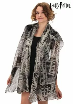Elope Daily Prophet Newspaper Print White Lightweight Scarf
