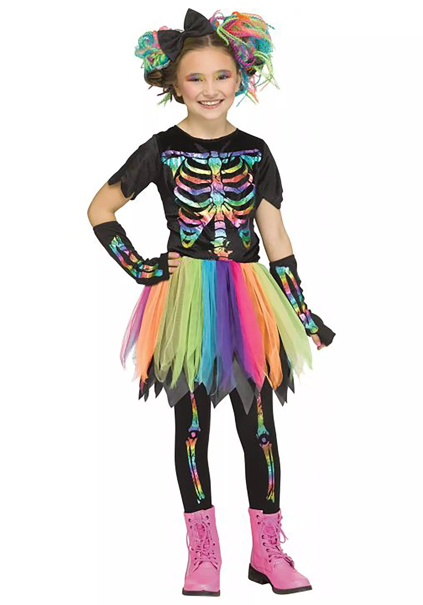 Fun World Girls Rainbow Foil Skele-Girl Costume 3 Fun World Girls Rainbow Foil Skele-Girl Costume
