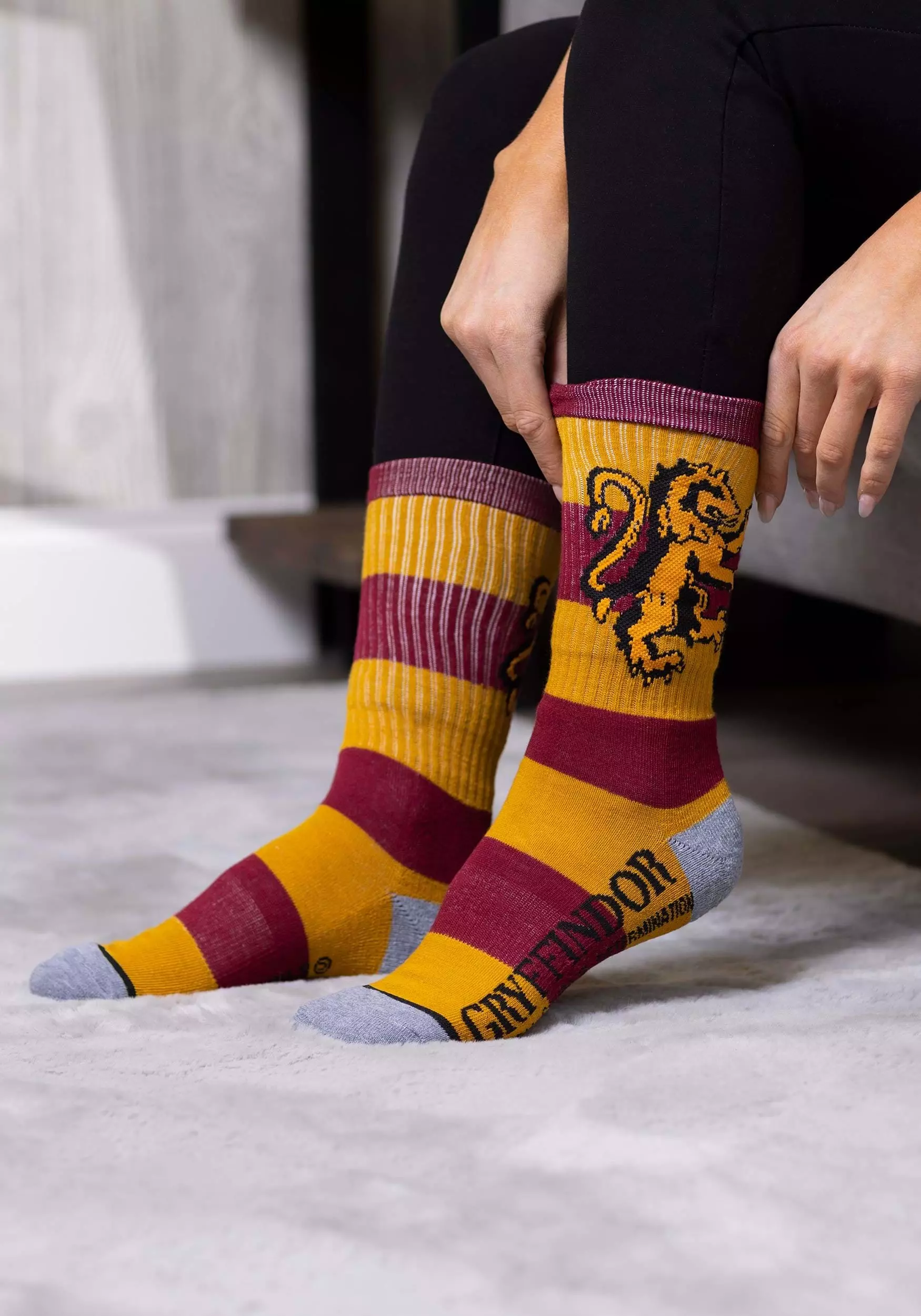 Bioworld Merchandising / Independent Sales Harry Potter Rugby Stripe Gryffindor Crew Socks 3 Bioworld Merchandising / Independent Sales Harry Potter Rugby Stripe Gryffindor Crew Socks
