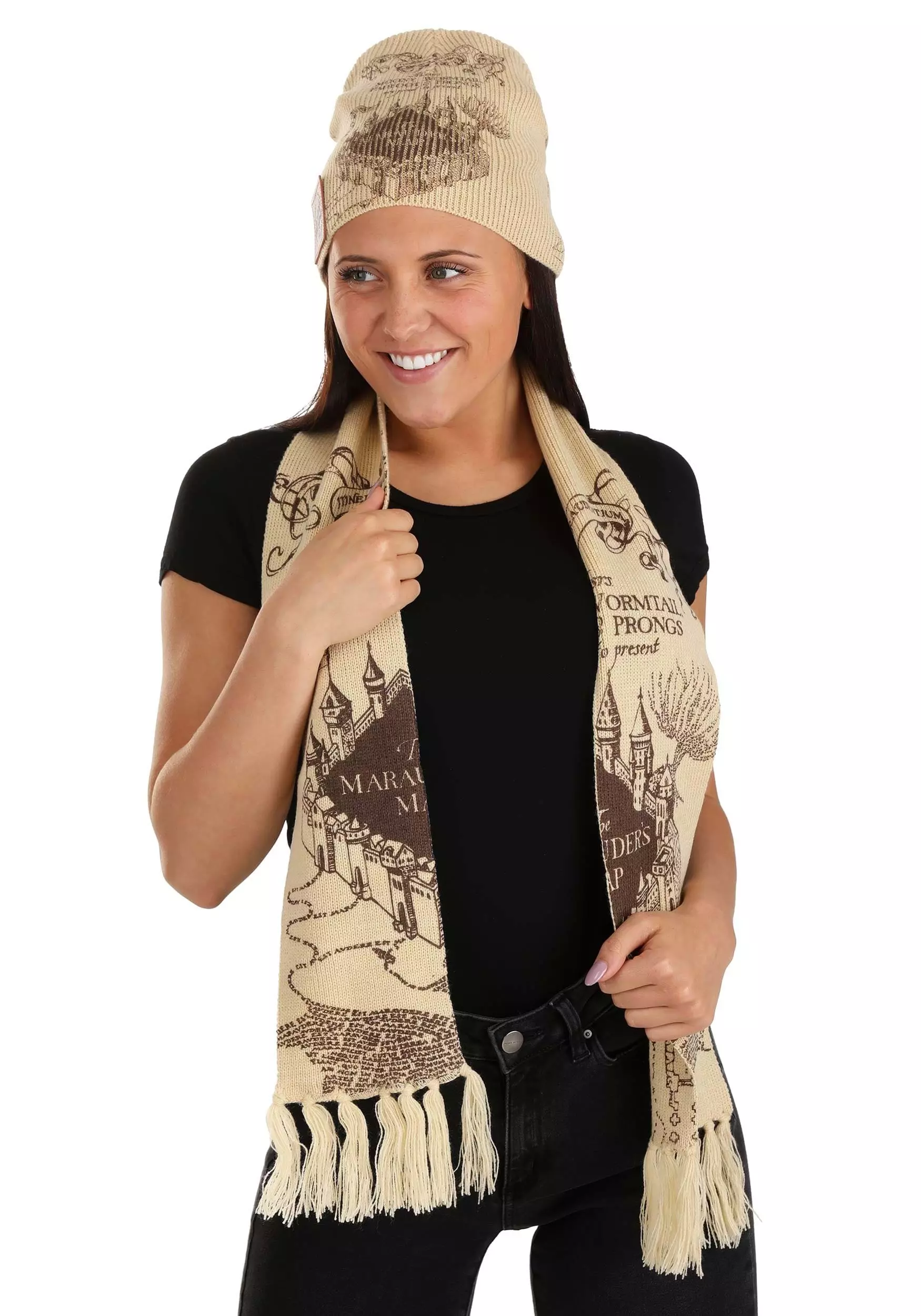 Elope Harry Potter Marauders Map Knit Hat & Scarf Set 3 Elope Harry Potter Marauders Map Knit Hat & Scarf Set