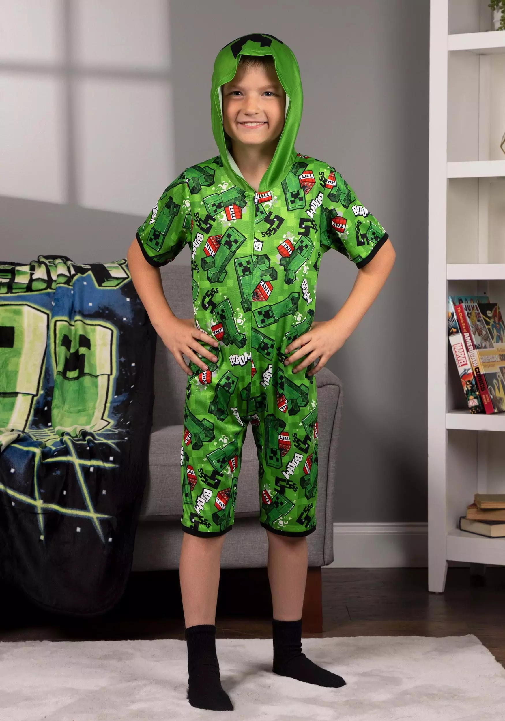 AME Sleepwear Minecraft Creeper Romper For Kids 4 AME Sleepwear Minecraft Creeper Romper For Kids - Image 2