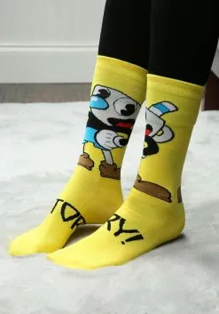 Elope Cuphead Mugman Victory! Crew Socks -Disguise Store mugman victory crew socks alt 2