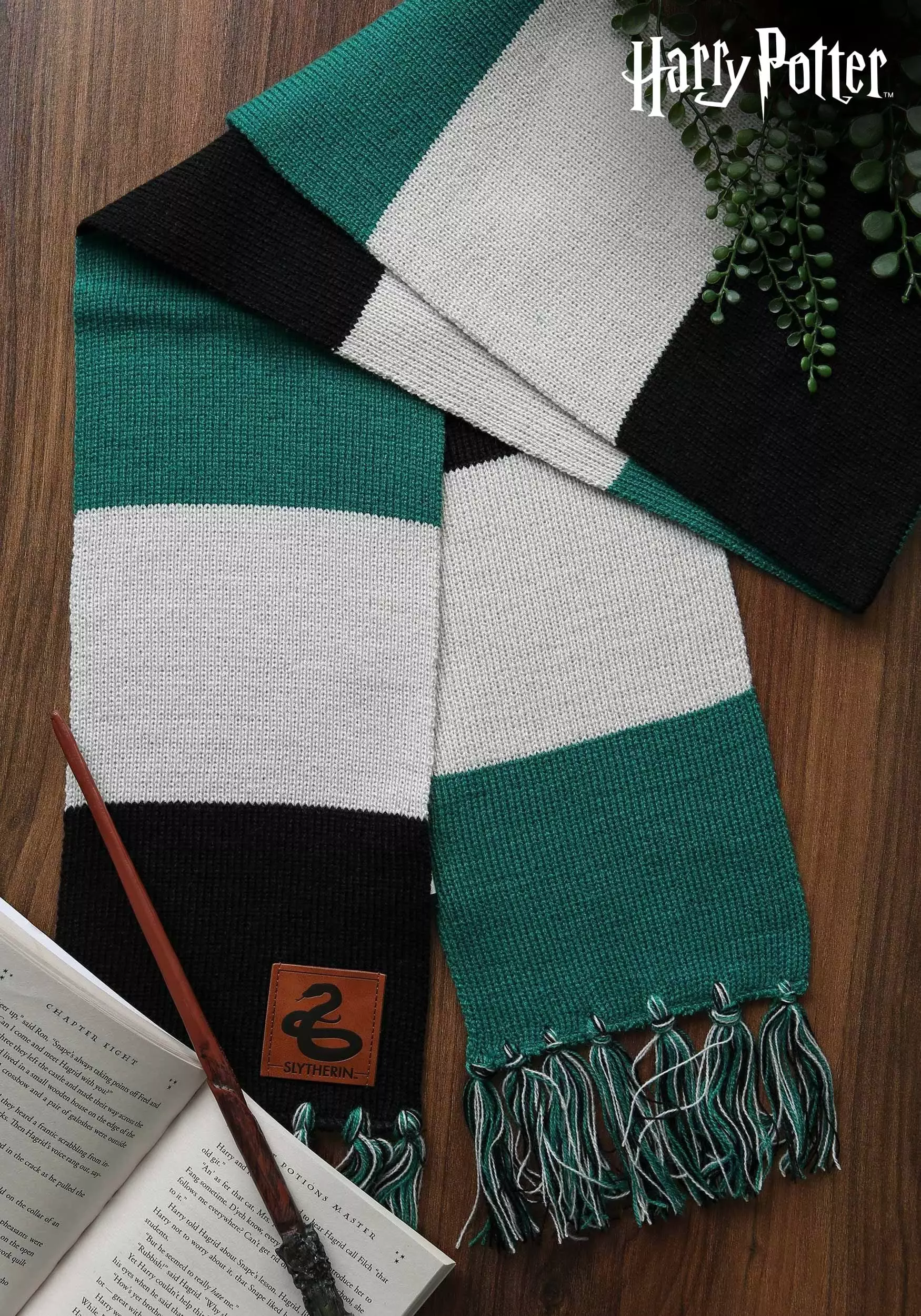 Elope Harry Potter Slytherin House Patch Striped Scarf 3 Elope Harry Potter Slytherin House Patch Striped Scarf