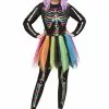Fun World Rainbow Foil Skeleton Costume For Women -Disguise Store womens rainbow foil skeleton costume