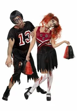 Smiffys Women's Zombie Cheerleader Costume Dress -Disguise Store zombie cheerleader costume couple image